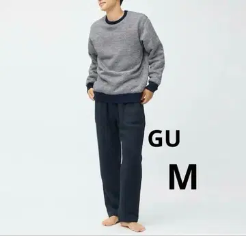 GU 보아 안감 웜 라운지 세트 긴팔 롱 팬츠 그레이 x 네이비 M