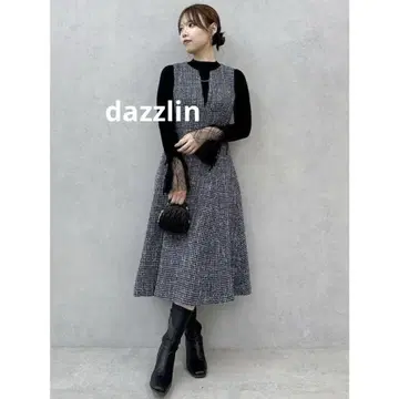 dazzlin 다즐린 딥 넥 트위드 점프수트 네이비