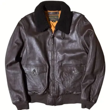 HOUSTON 양가죽 G-1 백 페인트 옷깃 무스탕 사이즈 40R 브라운