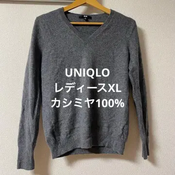 UNIQLO 여성용 캐시미어 100% 그레이 V넥 스웨터 XL
