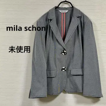 미사용 mila schon 블랙 화이트 체크 무늬 테일러드 자켓