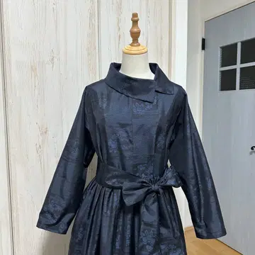 기모노 리메이크 오시마 명주 롤 칼라 원피스 (L)
