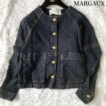 MARGAUX 노카라 데님 자켓 골드 버튼 스트레치 프리 사이즈