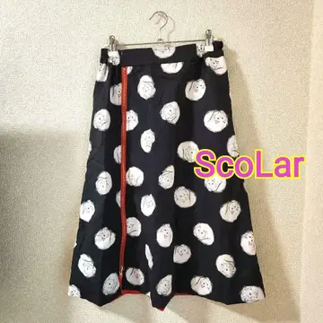 #753 스칼라 고양이 도트 블랙 빨간색 2way 스커트