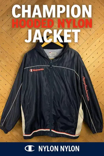 Champion 나일론 자켓 후드 부착 새상품급 네이비 x 화이트