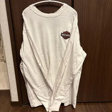 Harley-Davidson 소매 파이어 로고 (레어) 긴팔 셔츠 화이트