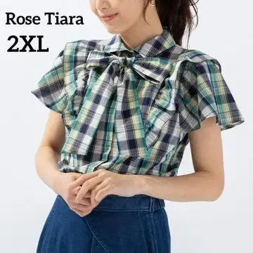 [ 빅 사이즈 ] 로즈 티아라 체크 리본 타이 블라우스 46 2XL