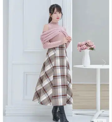 로제 뮤즈 체크 롱 스커트