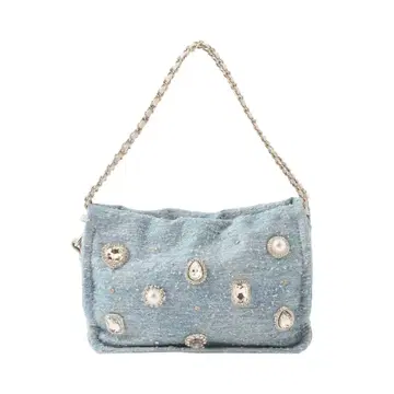 다이애나 라이트 블루 데님 라메 대형 비쥬 숄더백