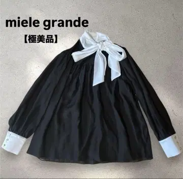 컨디션 최상 미에레 그랑 화이트 블랙 보타이 쉬폰 블라우스 긴팔 프리