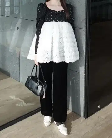 acka 3d rose puff tops 도트 무늬 레이스 긴팔 상의
