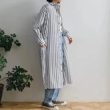 택 포함 티카 스퀘어 빅 스트라이프 롱 셔츠 원피스 겉옷