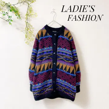 LADIE'S FASHION 컬러풀 기하학 패턴 니트 가디건 화려함