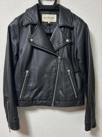 Ray BEAMS 가죽 라이더 자켓 양가죽 블랙