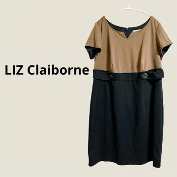 LIZ Claiborne 반팔 무릎 기장 원피스 브라운/블랙