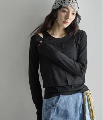 시어 리브 가디건 x 탱크 앙상블