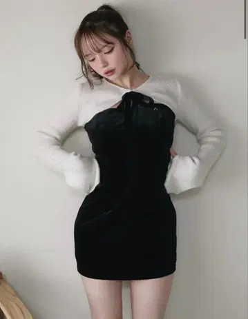 andmary Anita ribbon mini dress black