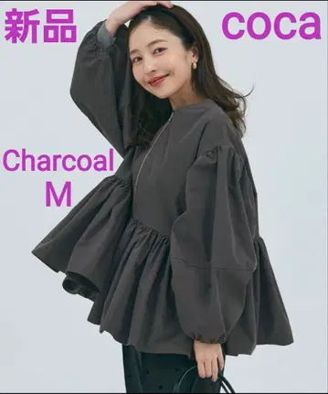 새상품 coca 벌룬 슬리브 개더 자켓 차콜 M