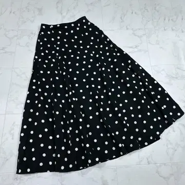 유나이티드 애로우즈 린넨 스커트 플레어 롱 허리밴딩 도트
