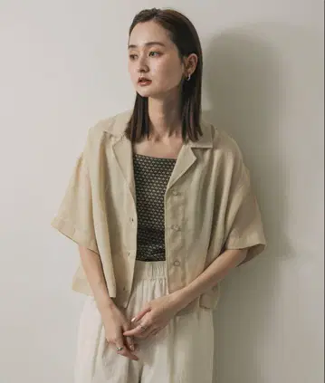 린넨라이크 메쉬 셔츠 아이보리