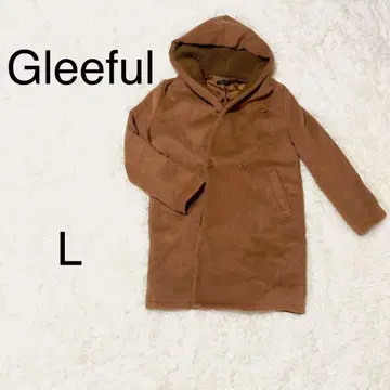 Gleeful 그리풀 롱 코트 L 브라운 리브 후드 부착