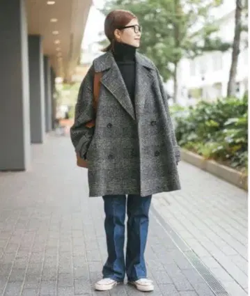 Spick & span W 슬라이버 체크 하프 코트