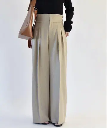 quaranciel 헤링본 하이웨스트 와이드 팬츠 베이지