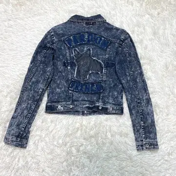 짧은 기장 데님 자켓 애니멀 자수 와펜 프렌치 불독