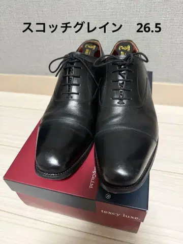 스코치 그레인 스트레이트 팁 가죽 신발 26.5cm