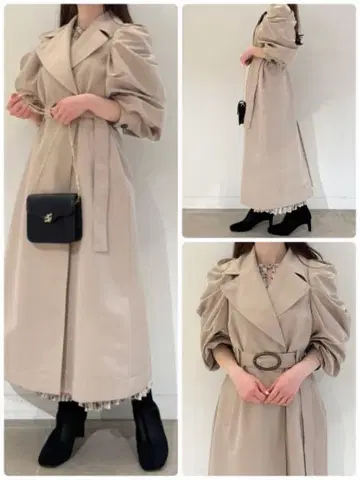 세일 스나이델 베이지 퍼프 슬리브 트렌치코트