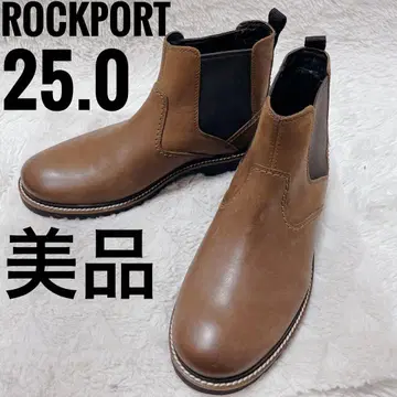 ROCKPORT 천연 가죽 사이드 고어 부츠 25.0 브라운 남성용