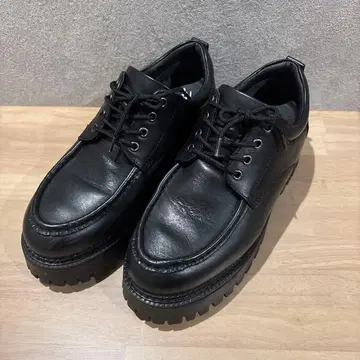 블랙 통굽 모카신 레이스업 슈즈
