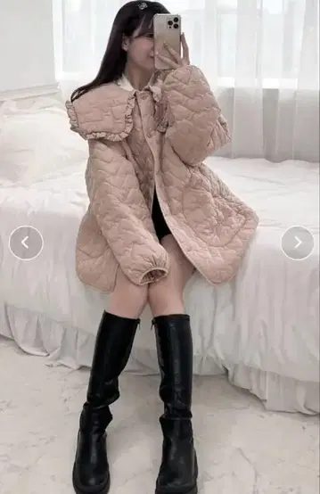 프릴 포함 오버 사이즈 퀼팅 자켓 핑크