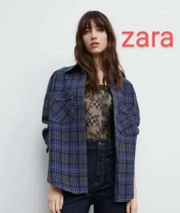 ZARA 네이비 체크 무늬 긴팔 셔츠