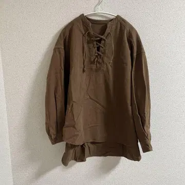 브라운 레이스업 긴팔 튜닉
