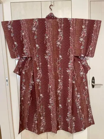 산비 워셔블 기모노 코몬 줄무늬에 꽃 문양