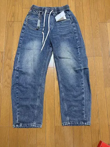 데님 블루 와이드 팬츠 체인 포함