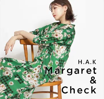 H.A.K 하쿠 마가렛 & 깅엄 체크 롱 원피스 그린