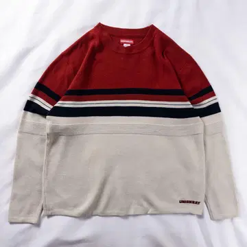 빈티지 구제 의류 90s 멀티 컬러 자수 로고 레트로 입체 보더 니트