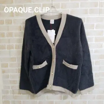OPAQUE.CLIP 페더얀 배색 V넥 니트 가디건