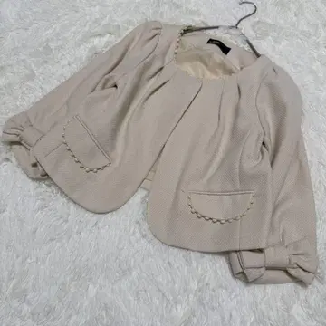 레이빔즈 소매 리본 노카라 자켓 아이보리