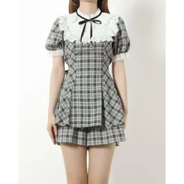 SecretHoney 쉬폰 플리츠 프릴 셋업 그레이