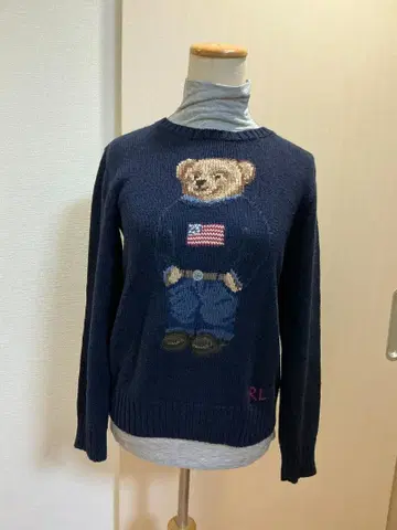 RL 곰 자수 네이비 긴팔 니트