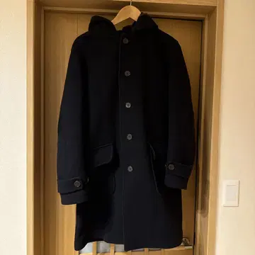 URBAN RESEARCH DOORS 후드 부착 울 코트 네이비