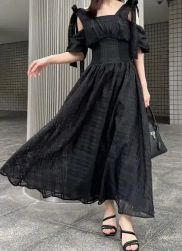 snidel 리본 숄더 허리 리브 원피스 블랙