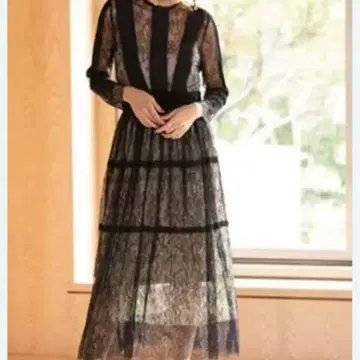 프레이 아이디 핀턱 쉬폰 레이스 원피스