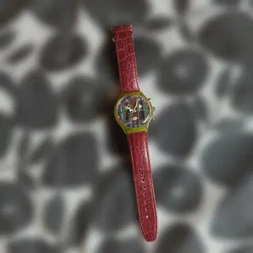 Swatch 크로노그래프 시계 가죽 빨간색