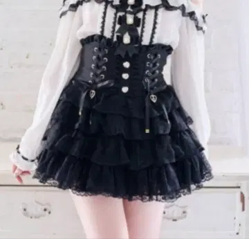 LIZLISA 티어드 프릴 치마바지 블랙