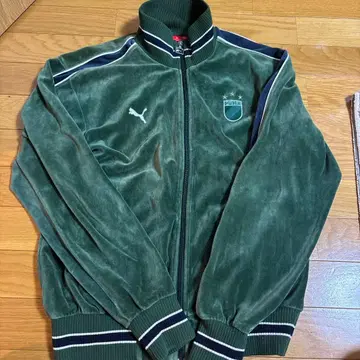 PUMA 벨로아 원단 트랙 자켓 다크 그린