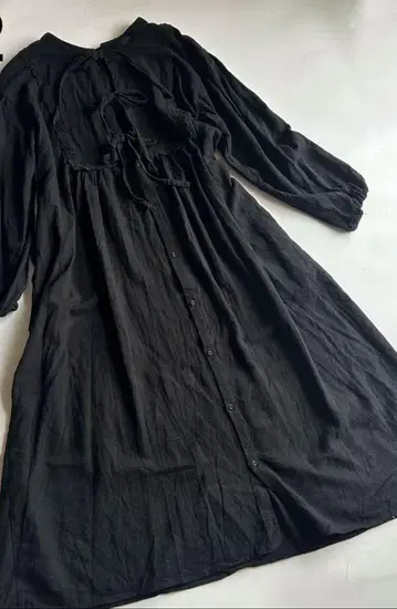 사만사 모스모스 롱 원피스 플레어 레이스 리본 블랙